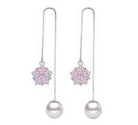 GGYTMQL 925 Sterling Silver Pink Crystal Cherry Flower Boucle d'oreille, Boucles d'oreilles en Goudron en Perles, Tirez par des Boucles d'oreilles Pendantes, Bijoux pour Femmes