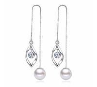 GGYTMQL 925 Sterling Silver Twist Spiral Crystal Sangle Earge, Silver Long Chain Perle Drop Orees, Tirez à Travers du Fil Sangling Orees for Woards pour Les Femmes