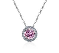 GGYTMQL Accessoires 1 à 2Ct Colliers Moisanite pour femmes, D Couleur Round Coupée Colliers en diamant en jaune/bleu/rose, Colliers de pendentif