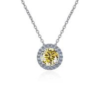 GGYTMQL Accessoires 1 à 2Ct Colliers Moisanite pour femmes, D Couleur Round Coupée Colliers en diamant en jaune/bleu/rose, Colliers de pendentif