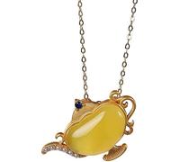 GGYTMQL Accessoires Collier Vintage S925 pour Femmes Plaque d'or Natural Honey Wax Pearl Teapot Main MAINMATE