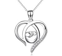 GGYTMQL Accessoires S925 Collier en Argent Sterling pour Femmes chaîne de la clavicule Simple Big Hands Tenant Les Petites Mains Coeur Creux de la fête des Femmes
