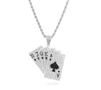 GGYTMQL Ace of Spades Collier 925 Argent Sterling pour Les Hommes Femmes Ace of Spades Label Square Heart Rhingestone Lettre Majuscule Carte de Poker Collier Pendent avec Carte