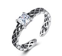 GGYTMQL Anneau d'élégance réglable pour les dames - S925 Rague à doigt ouvert de forme creuse, anneau joint empilable AAA Zircon, cadeaux d'anniversaire bon marché et femmes et