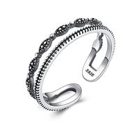 GGYTMQL Anneau ouvert ajusté S925 pour femmes - anneau de doigt ouvert à double couche vintage, anneau joint empilable en détresse unique, cadeaux d'anniversaire bon marché