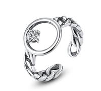GGYTMQL Anneau réglable élégant pour dames - S925 Disque vintage Anneau de doigt ouvert, avec anneau conjoint empilable en zircone 3A, cadeaux de festival bon marché Femmes et G