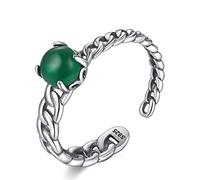 GGYTMQL Anneau rétro réglable pour les dames - S925 Anneau de doigt ouverte et ethnique asymétrique, avec anneau joint empilable en jadéite, cadeau bon marché pratique pour l'unité