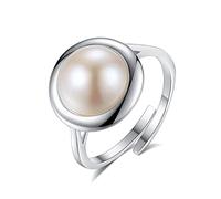 GGYTMQL Anneau S925 réglable pour les dames - 1 morceau blanc poli blanc 10-10,5 mm en eau douce perle de disque simple anneau de doigt ouvert, filles