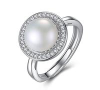 GGYTMQL Anneau S925 réglable pour les dames - 1 pièce White/Pink/Purple Micro-Rend Zircon 9-9,5 mm Bague de disque de perle d'eau douce Gift Ring Open Dinger