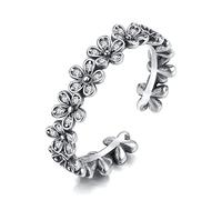 GGYTMQL Anneau vintage S925 réglable pour dames - Fleurs vintage en détresse sculptée à la main en zircon ouvert de doigt, cadeau de fête de vacances
