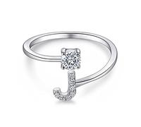 GGYTMQL Anneaux réglables pour les femmes, S925 Silver Aliminable Rings Initial Anneaux Az Zircon Alphabet Anneaux Deliate JETT