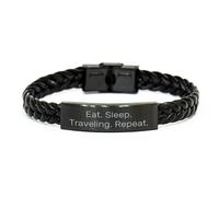 GGYTMQL Aventures de voyage d'anniversaire cadeau unique Bracelet en cuir tressé Eat Sleep Sleep Repreing Freed from Friends, Small, Le cuir, pas de pierre précieuse