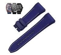 GGYTMQL Band de montre en silicone en cuir authentique de 28 mm Bouc à boucle pliante bleu noir pour Franck Muller V45 Series Watch Bands