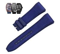 GGYTMQL Band de montre en silicone en cuir authentique de 28 mm Bouc à boucle pliante bleu noir pour Franck Muller V45 Series Watch Bands