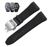 GGYTMQL Band de montre en silicone en cuir authentique de 28 mm Bouc à boucle pliante bleu noir pour Franck Muller V45 Series Watch Bands