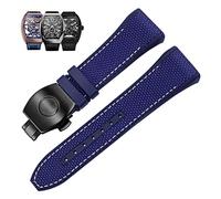 GGYTMQL Band de montre en silicone en cuir authentique de 28 mm Bouc à boucle pliante bleu noir pour Franck Muller V45 Series Watch Bands