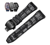GGYTMQL Band de montre en silicone en cuir authentique de 28 mm Bouc à boucle pliante bleu noir pour Franck Muller V45 Series Watch Bands