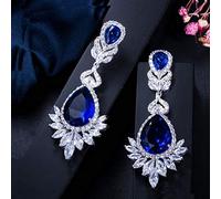 GGYTMQL Belle Reine Fantaisie Rouge cubique zirconi Long Mariage Nuptial Big Drop Boucles d'oreilles Brides Bijoux