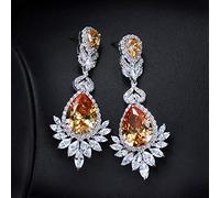 GGYTMQL Belle Reine Fantaisie Rouge cubique zirconi Long Mariage Nuptial Big Drop Boucles d'oreilles Brides Bijoux