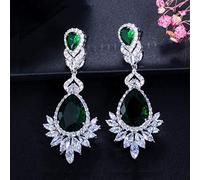 GGYTMQL Belle Reine Fantaisie Rouge cubique zirconi Long Mariage Nuptial Big Drop Boucles d'oreilles Brides Bijoux