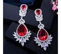 GGYTMQL Belle Reine Fantaisie Rouge cubique zirconi Long Mariage Nuptial Big Drop Boucles d'oreilles Brides Bijoux