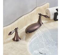 GGYTMQL Bianbhuo Nickel Nickel Or Cascade de Salle de Bain Robinet de lavabo de Salle de Bain Hot Cold Taps Taps Pont monté 3 Trous 2 Robinet de Baignoire en Roue Main, Rouge Mat, Or