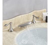 GGYTMQL Bianbhuo Nickel Nickel Or Cascade de Salle de Bain Robinet de lavabo de Salle de Bain Hot Cold Taps Taps Pont monté 3 Trous 2 Robinet de Baignoire en Roue Main, Rouge Mat, Or