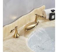 GGYTMQL Bianbhuo Nickel Nickel Or Cascade de Salle de Bain Robinet de lavabo de Salle de Bain Hot Cold Taps Taps Pont monté 3 Trous 2 Robinet de Baignoire en Roue Main, Rouge Mat, Or