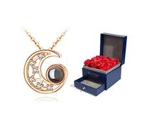 GGYTMQL Bijoux/colliers La forme de la lune, artisanat de sculpture miniature, contient cent langues je t'aime, colliers de luxe légers pour femmes pendentifs pour femmes