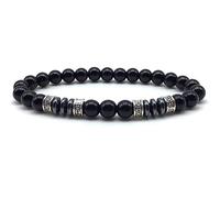 GGYTMQL Bijoux de charme Bracelets perlées, bracelets perlés perles d'onyx noir naturel Bangles 4 pendentifs ronds argentés