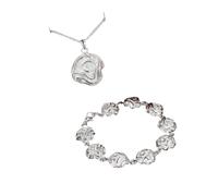 GGYTMQL Bijoux Pretty Rose Flower 925 Bijoux en Argent Sterling Ensemble Bracelet de Boucle d'oreille Collier Bracelet pour Femmes Charme de Mode Fashion Accessoires Trendy Créatif pour Les