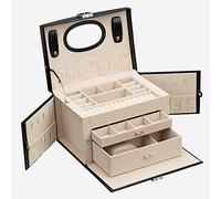 GGYTMQL Boîte d'affichage de Bijoux en Cuir Qgkwjp Habilleur Organisateur 3 Couche avec Serrure de Miroir pour Bracelets Boucles d'oreilles Pendant Anneaux pour Anneaux Bracelets Colliers