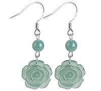 GGYTMQL Boucles d'oreilles ， Boucles d'oreilles Jade Bracelet/Collier Feng Shui richesse Alulet Antique Rose Blossom Charme Argent Attraction Crystal Bracelet Fei Cui Jadeit Bijoux Set Bangle