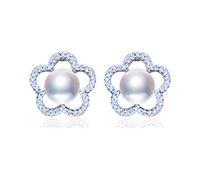 GGYTMQL Boucles d'oreilles de Perle de Mode Perle pour Femmes Bijoux de Fleur de Perle d'eau Douce Naturelle argentée 925 Gift de Boucle d'oreille en Argent