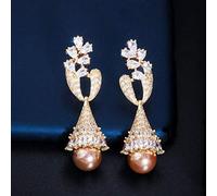 GGYTMQL Boucles d'oreilles en Perles Longues en Jaune élégant pour Femmes Bijoux de Mariage en zircone cubique