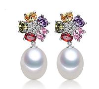 GGYTMQL Boucles d'oreilles en perles naturelles colorées pour femmes, meilleur cadeau cadeau blanc d'eau douce perle 925 bijoux en argent