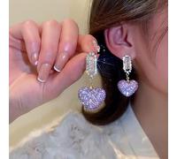 GGYTMQL Boucles d'oreilles en Zircon Violet en Forme de cœur pour Femmes Bijoux de Mariage Cadeau d'anniversaire