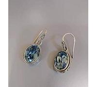 GGYTMQL Boucles d'oreilles pour Femmes, Boucles d'oreilles de Gouttes d'oreille de Style Chinois S925 Boucles d'oreilles en Cristal à facettes Vintage en Bleu