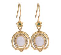 GGYTMQL Boucles d'oreilles pour Femmes, Boucles d'oreilles de Gouttes d'oreilles de Style Chinois s Classic plaqué néphrite Jade Saphir Saphir Plum Fleur Boucles d'oreilles Saphir