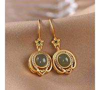 GGYTMQL Boucles d'oreilles pour Femmes, Boucles d'oreilles de Gouttes d'oreilles de Style Chinois s Classic plaqué néphrite Jade Saphir Saphir Plum Fleur Boucles d'oreilles Saphir