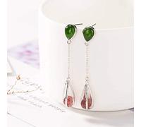GGYTMQL Boucles d'oreilles pour Femmes, Boucles d'oreilles de Gouttes d'oreilles de Style Chinois s Natural Jasper Strawberry Crystal Moucles d'oreilles Simples personnalité rétro
