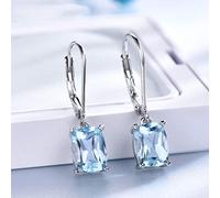 GGYTMQL Boucles d'oreilles pour Femmes, Boucles d'oreilles de Gouttes d'oreilles de Style Chinois S925 Boucle d'oreille en Topaze Bleu Naturel Simple