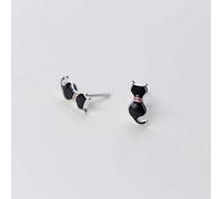 GGYTMQL Boucles d'oreilles pour Femmes, S925 Boucles d'oreilles Blanches Femmes coréennes Boucles d'oreilles de Chat Noir coréen