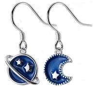 GGYTMQL Boucles d'oreilles pour Femmes, S925 Boucles d'oreilles Femmes de Style coréen Fashion Blue Moon Planet Boucles d'oreilles Courtes Boucles d'oreilles