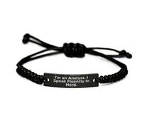 GGYTMQL Bracelet de corde de devis drôle pour analyste, cadeau unique d'anniversaire d'amis, corde noire réglable avec gravure en acier inoxydable, cadeaux pour l'analyste, cadeau de corde pour