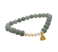 GGYTMQL Bracelet de jade naturel Fei Cui Jadeite Perles d'eau douce Guilded Sterling Silver Feng Shui Charmure Charm Pendre Gravé de bon augure Bracelet élastique pour la richesse de la richesse