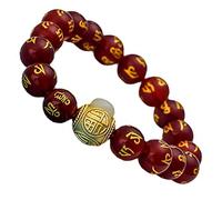 GGYTMQL Bracelet de Pierre précieuse Naturelle, Bracelet de Richesse Cristaux Bracelet Agate pour Femmes Hommes à Six caractères Mantra Bracelet Perle Bouddhiste Perles amulette Attire l'argent,