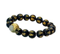 GGYTMQL Bracelet de Pierre précieuse Naturelle, Bracelet de Richesse Cristaux Bracelet Agate pour Femmes Hommes à Six caractères Mantra Bracelet Perle Bouddhiste Perles amulette Attire l'argent,