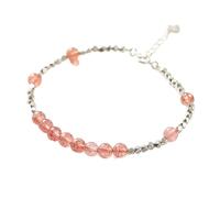 GGYTMQL Bracelet de quartz fraise Feng Shui Cœur Lucky Charm Pendre Sterling Silver Cube Facetted Bead Bracelet Spiritual Talisman pour amour