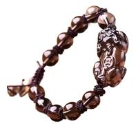 GGYTMQL Bracelet d'obsidien Noir, Natural Black Obsidian Gemstone Energy Bracelet Richesse One Coin Piyao Bracelet Ward Off Evil Spirits for Women Men Bielry Gift, Brown
